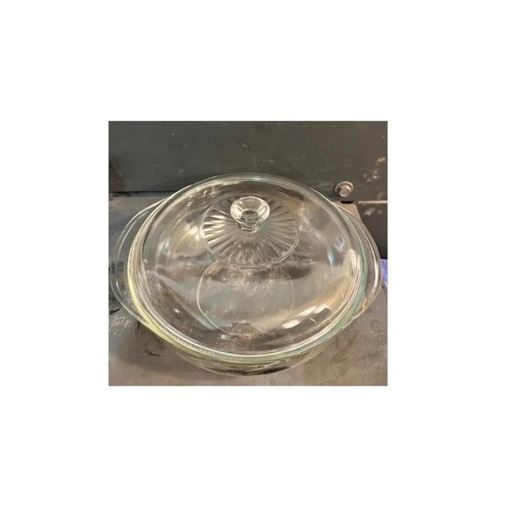 Vintage Pyrex 024 Clear Glass 2 Quart Round Casserole Dish with Swirl‎ LidLid